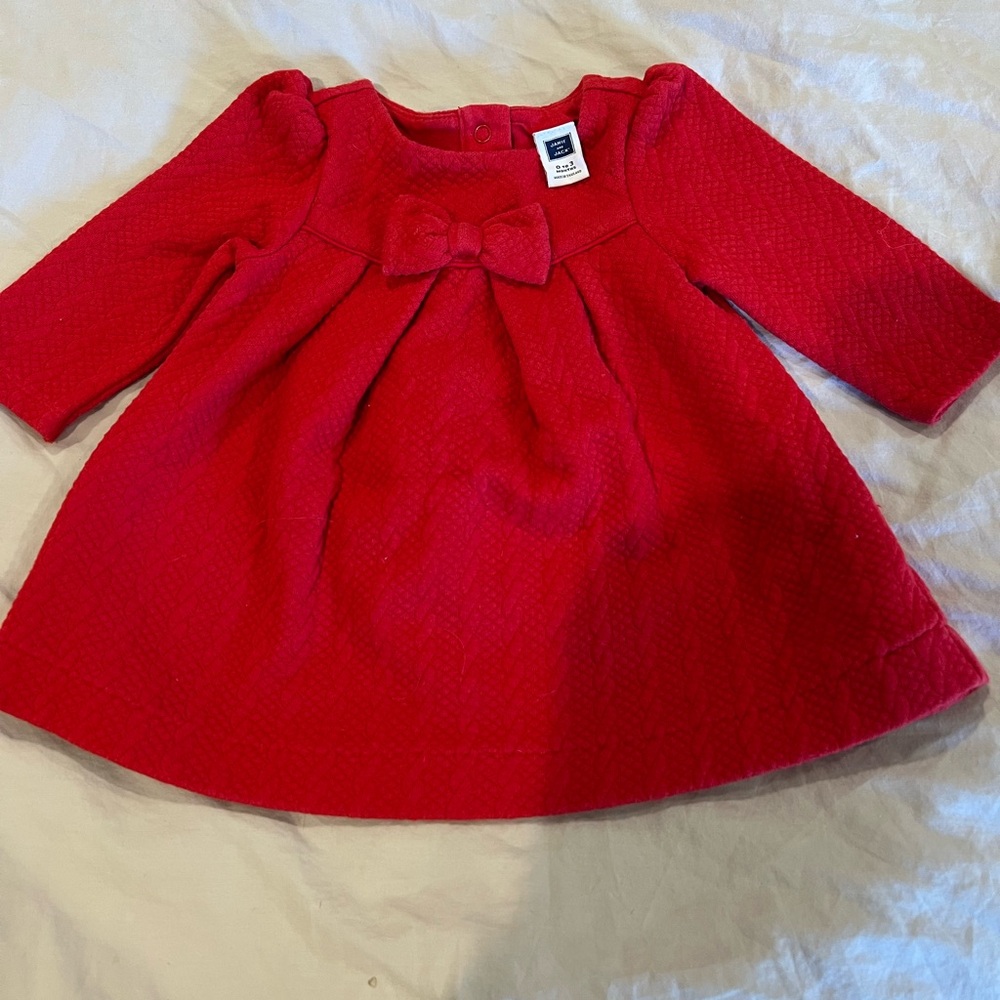 Janie and Jack Red Baby Dress, Size 0-3 months, barley worn